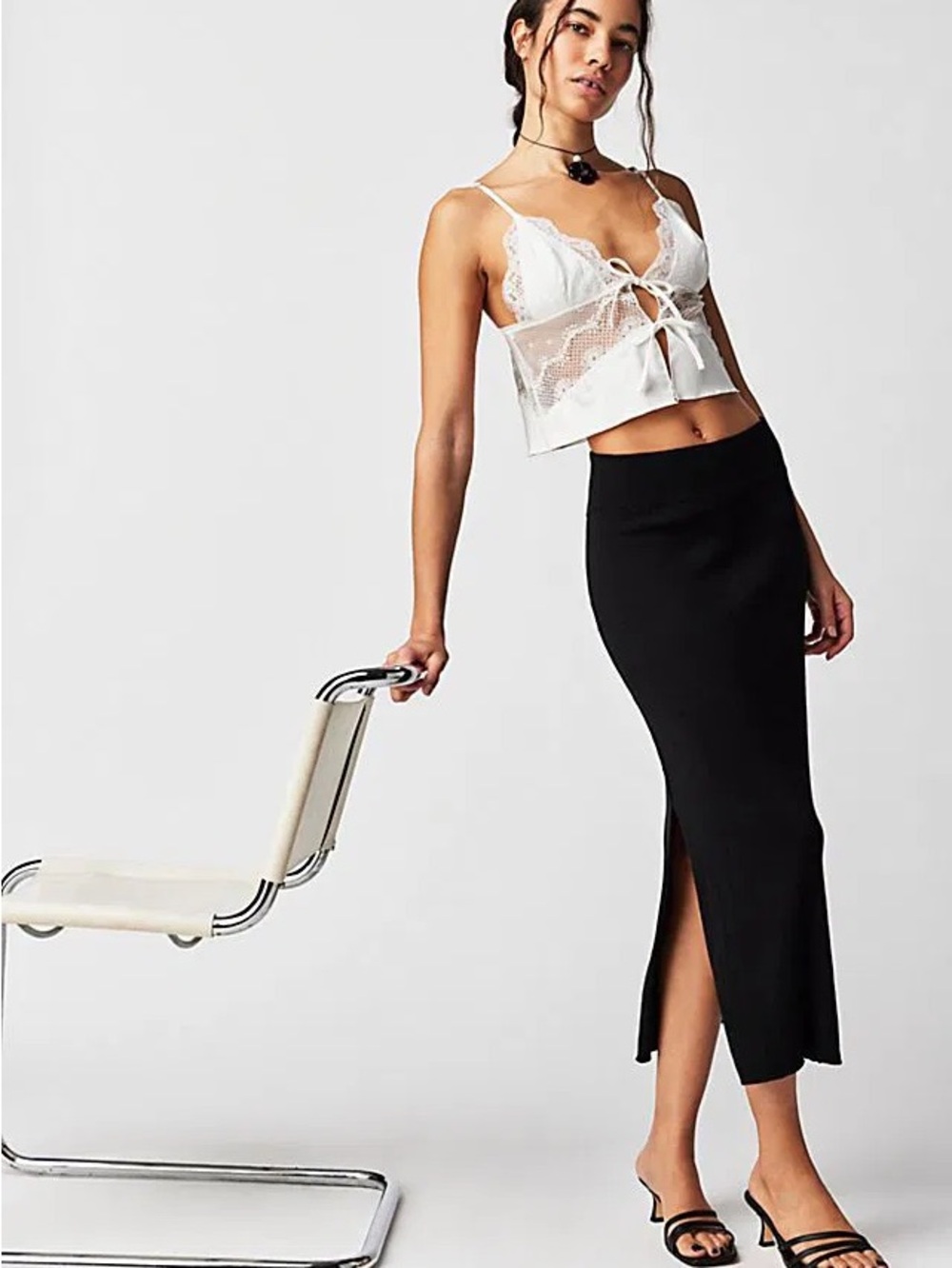 Free People Black Golden Hour Maxi Skirt with Side Slit